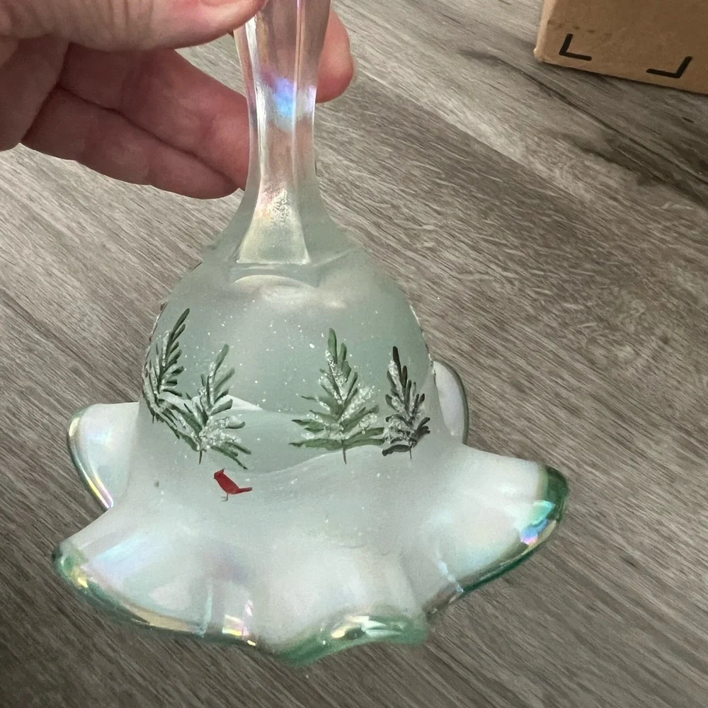 Fenton Glass Bell with Green Fern Design - Picture 15 of 16